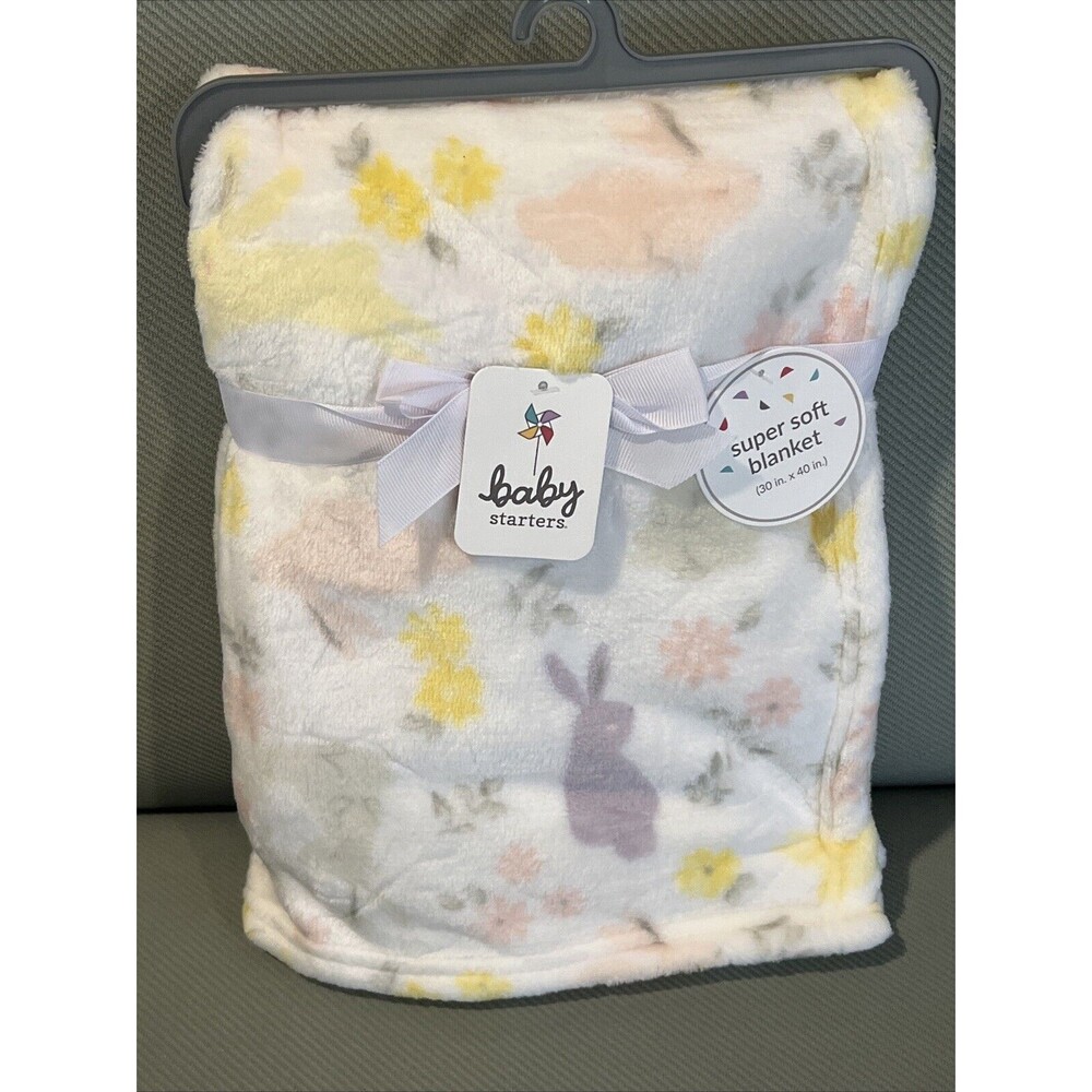 Baby Starters Baby Blanket Bunny Floral Girls  Purple Rabbit Easter Theme New
